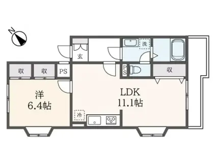 ペアタウン1号館(1LDK/2階)の間取り写真