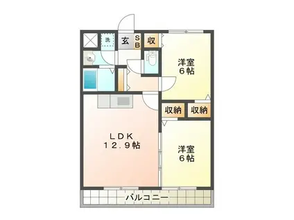 エクシヴ22(2LDK/3階)の間取り写真