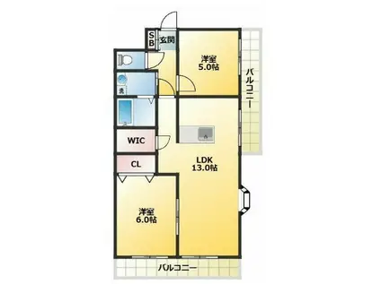 サムソンコート(2LDK/4階)の間取り写真