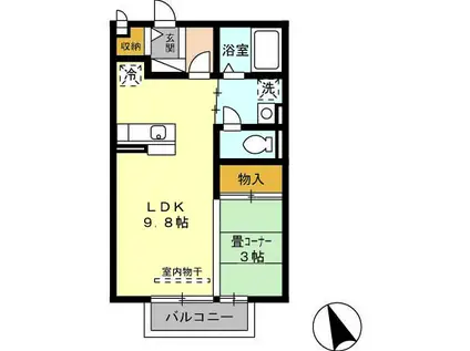 VILLA YAMATE A(1LDK/2階)の間取り写真