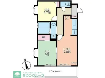 コスモAOI六会日大前II(2LDK/1階)の間取り写真