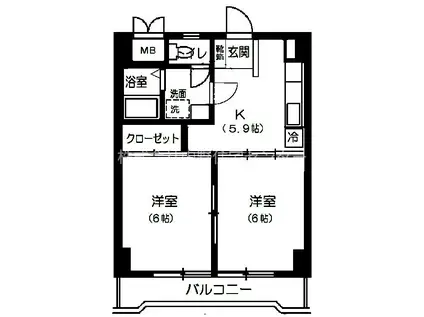 ドネグレイス立川ビル(2K/4階)の間取り写真