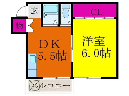 千里丘アベニューアネックス(1DK/2階)の間取り写真