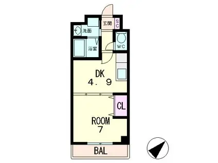 コープ美山Ⅱ(1K/5階)の間取り写真