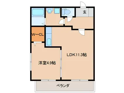 ベルソレイユII(1LDK/2階)の間取り写真