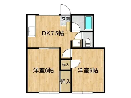 アーバン旭C(2DK/1階)の間取り写真