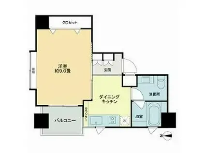 ベルファース市ヶ谷(1DK/2階)の間取り写真