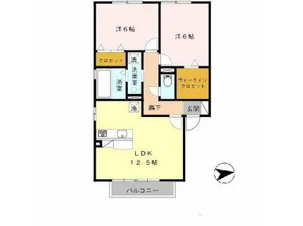 サンヴィレッジ田尻 B棟(2LDK/2階)の間取り写真