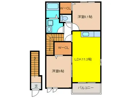 ブルー ムーン(2LDK/2階)の間取り写真