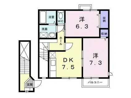 ソレアードII(2DK/2階)の間取り写真