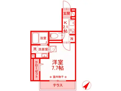 チェリーハイムV(1K/1階)の間取り写真