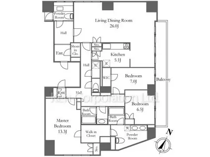 ザ・ベルグレイヴィア麻布(3LDK/21階)の間取り写真