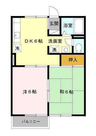 シェリールアタゴIIIII(2DK/2階)の間取り写真