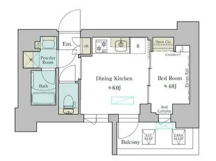 ブリリアイスト武蔵小杉(1DK/4階)の間取り写真