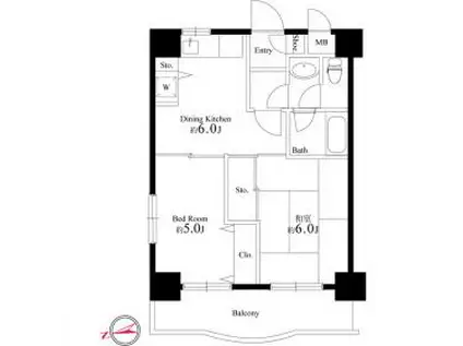 カーサティーティーワイ(2DK/2階)の間取り写真