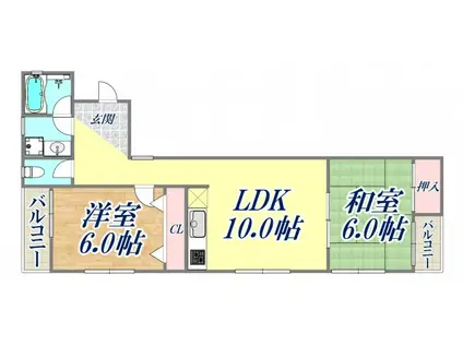 芦屋エルジャンⅡ(2LDK/2階)の間取り写真