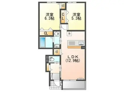 キャンファマンションVI(2LDK/1階)の間取り写真