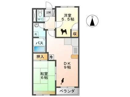 メゾン21篠井原B棟(2DK/1階)の間取り写真