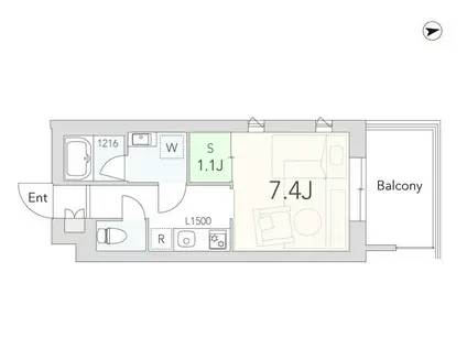 GRANDUO用賀4(1SK/2階)の間取り写真