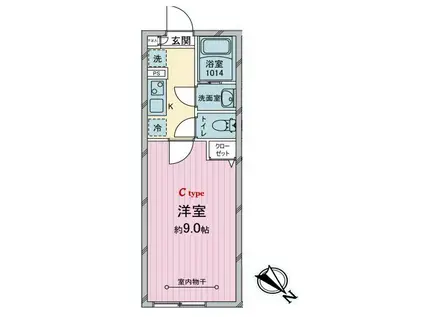 所沢市北秋津2号棟(1K/2階)の間取り写真