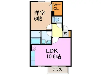 レザンコートA棟・B棟(1LDK/1階)の間取り写真