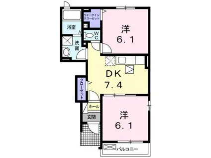ヴィラフォンテーヌC(2DK/1階)の間取り写真