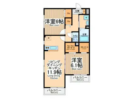 セレ玉川上水(2LDK/2階)の間取り写真