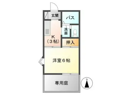 メゾンドール汐見台B棟(1K/1階)の間取り写真