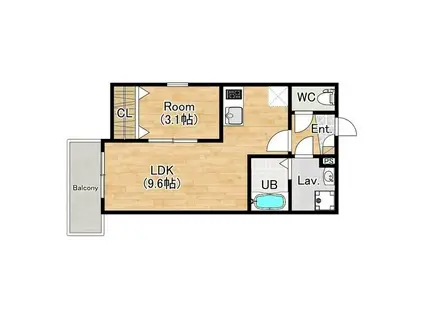 ジーメゾン高石羽衣(1LDK/1階)の間取り写真