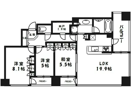 パークナード中之島公園ロジュマン(3SLDK/21階)の間取り写真