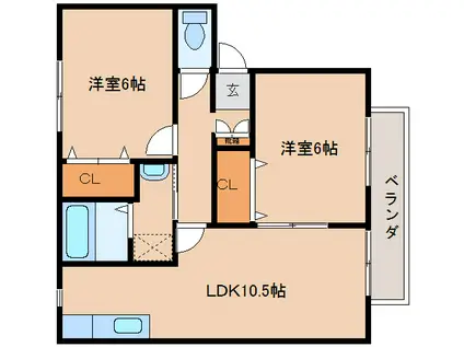クリスタルコートELLE G(2LDK/1階)の間取り写真