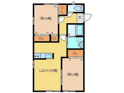 ソラーナ(2LDK/1階)の間取り写真