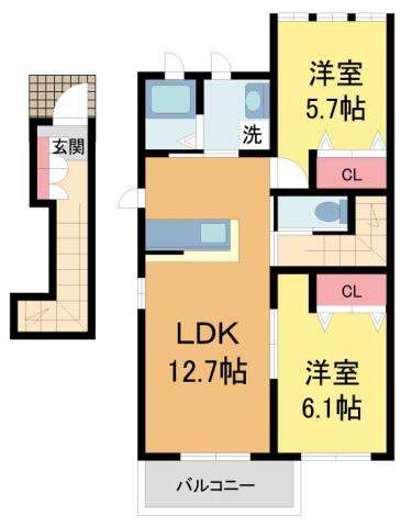 エトワール学文殿(2LDK/2階)の間取り写真