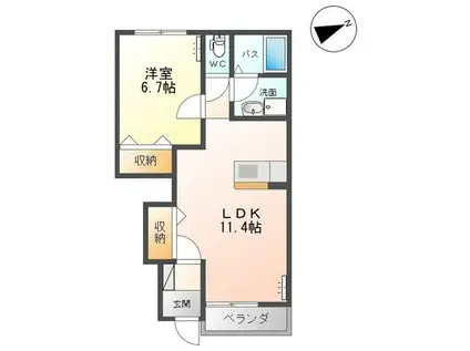 ロイヤルヒルズI&E(1LDK/1階)の間取り写真