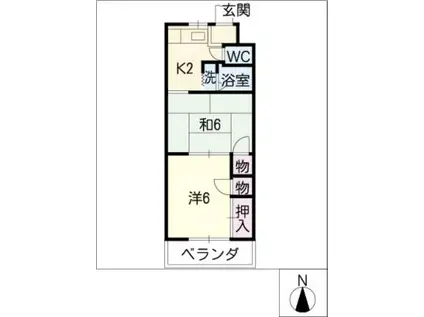 コーポ竪切(2K/3階)の間取り写真