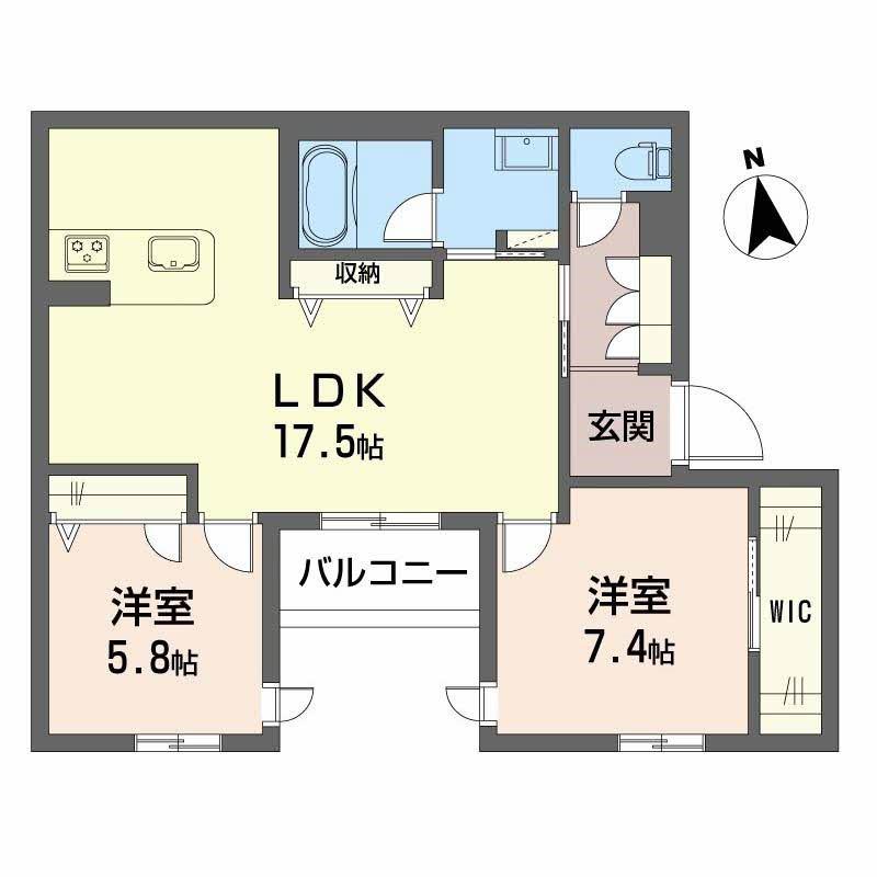 シャーメゾン ルミエール西田辺(2LDK/2階)の間取り写真