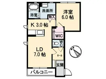 セントアイランドB棟(1LDK/1階)の間取り写真