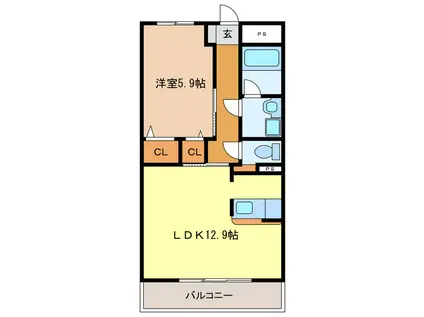 エスティII(1LDK/2階)の間取り写真