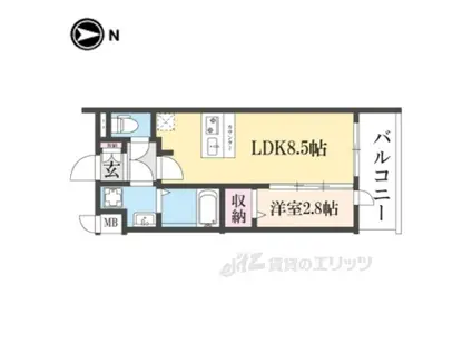 ファステート京都東福寺パラベル(1LDK/2階)の間取り写真