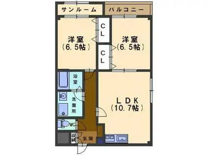 グランヴィア駅西(2LDK/1階)の間取り写真