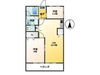 コーポ山口II(2LDK/2階)の間取り写真