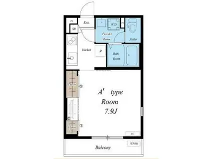 リブリ・ルームス弁天3ーIII(1K/1階)の間取り写真