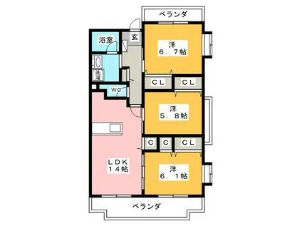 Kグラシア(3LDK/3階)の間取り写真
