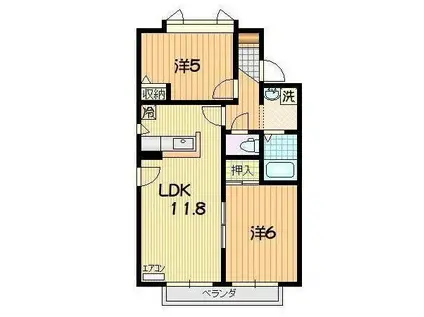 ディアスジェム(2LDK/1階)の間取り写真