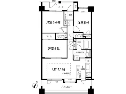 コスモ志村坂上パークビュー(3LDK/6階)の間取り写真