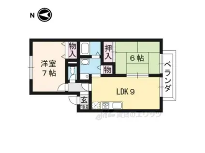 ハイカムール塔南B(2DK/2階)の間取り写真