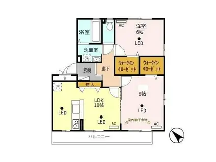 リビングタウン鍵山B(2LDK/2階)の間取り写真