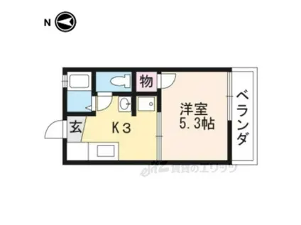 北山 HILLS A(1K/1階)の間取り写真