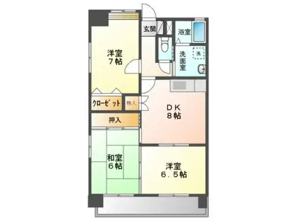 ウェルス小郡(3DK/5階)の間取り写真