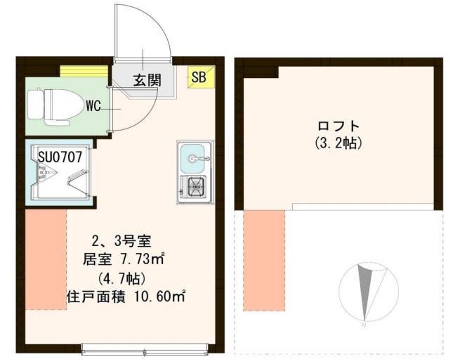 ハーモニーテラス新小岩II(ワンルーム/2階)の間取り写真